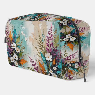 Trousse De Toilette Floral coloré sur Beige Bleu Turquoise