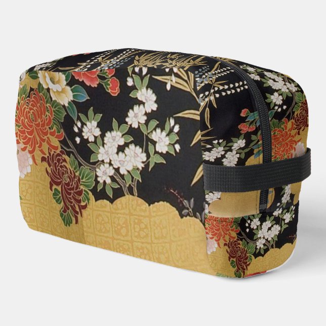 Trousse De Toilette Floral d'or et de noir oriental japonais Kimono (Coin gauche)