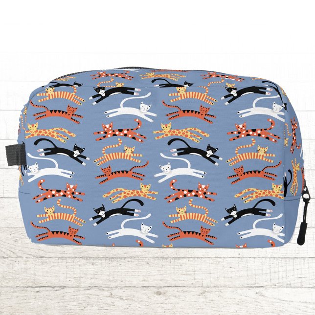 Trousse De Toilette Fun Kitty Cat Motif (Fun kitty cat pattern blue zip bag)