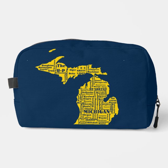 Trousse De Toilette Fun Yellow et Navy Blue State of Michigan villes (Recto)