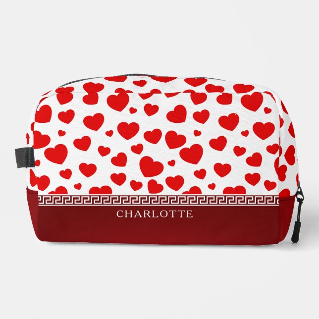 Trousse De Toilette Girly Elegant Red Heart Nom personnalisé (Recto)