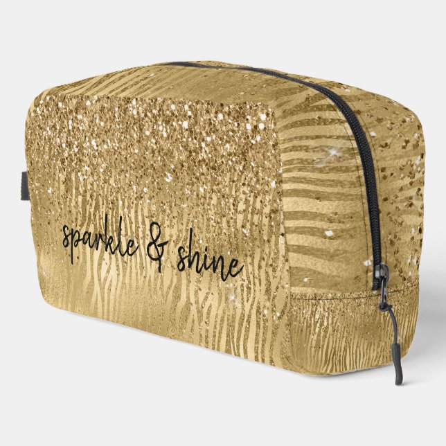 Trousse De Toilette Gold Glam Glitz Zebra Print Faux Parties scintilla (Coin droit)
