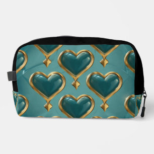 TROUSSE DE TOILETTE GRAND COEUR TURQUOISE ET OR