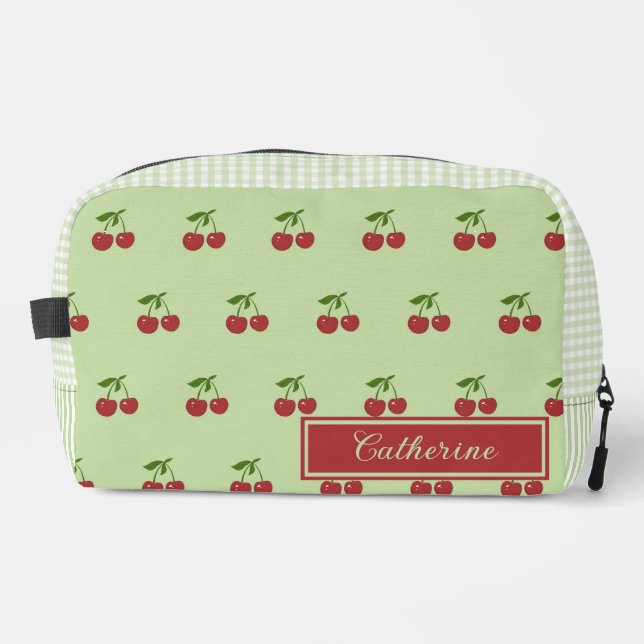 Trousse De Toilette Green & Red Cherry Gingham Pattern Simple Fruit (Recto)