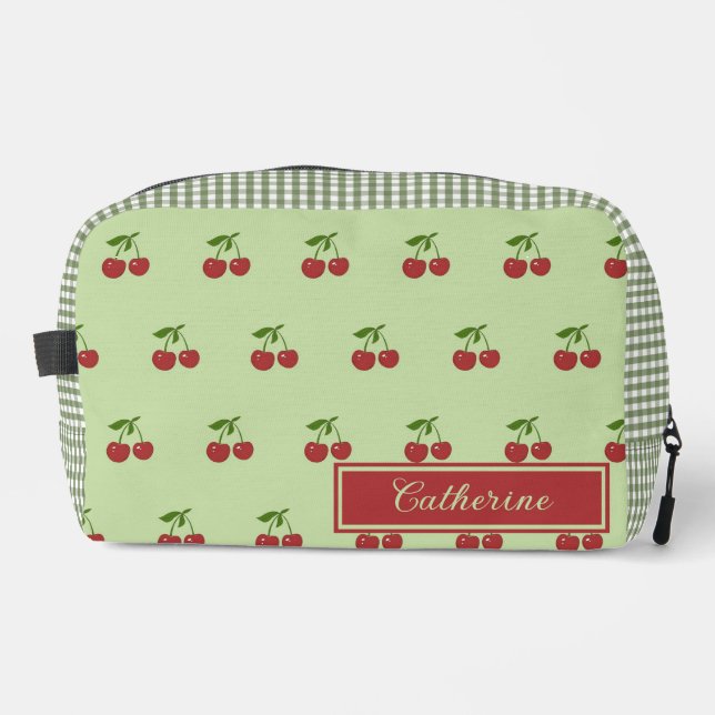Trousse De Toilette Green & Red Cherry Gingham Pattern Simple Fruit (Recto)