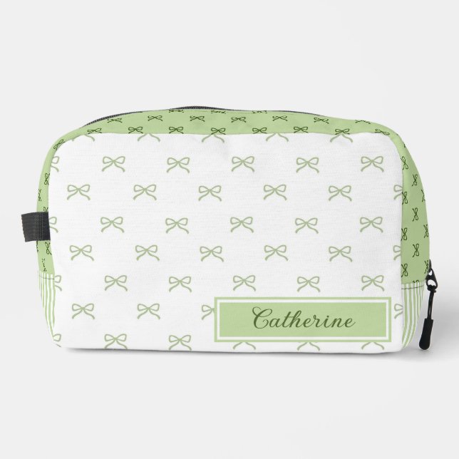 Trousse De Toilette Green Stripe Bow Pattern Coquette Cosmetic (Recto)