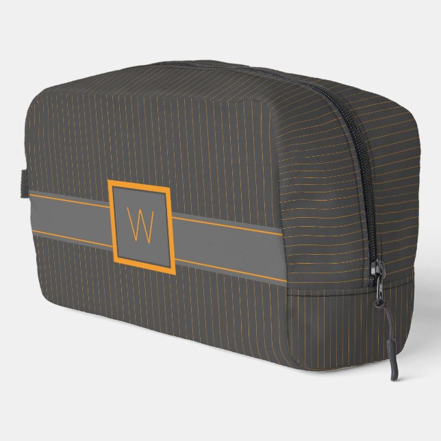 Trousse De Toilette Gris avec fines rayures orange (Coin droit)