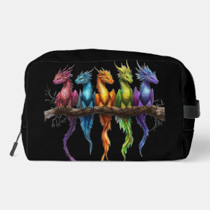 Trousse De Toilette Groupe Arc-en-ciel de bébés dragons sur fond noir