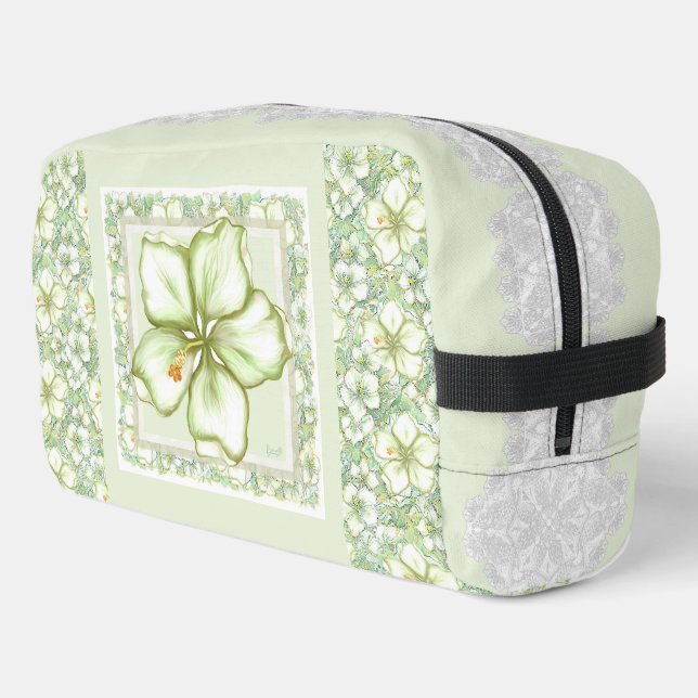 Trousse De Toilette Hibiscus & dentelle BLANC (Coin gauche)