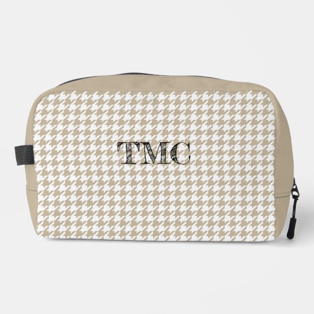 Trousse De Toilette Houndstooth Beige White INITIALS Preppy Chic (Recto)