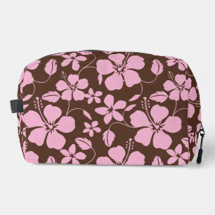TROUSSE DE TOILETTE HULA HAWAIENNE (HIBISCUS) MARRON/ROSE