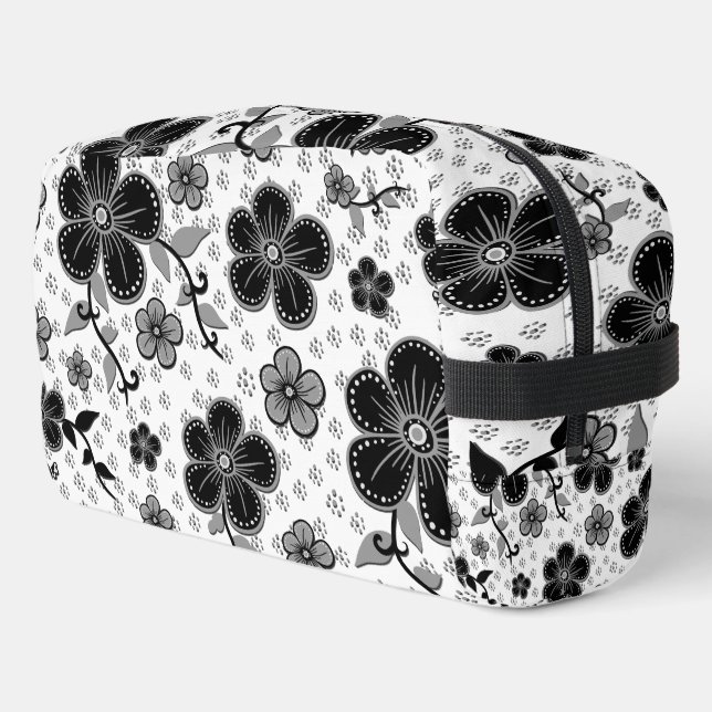 Trousse De Toilette Impression florale noir et blanc (Coin gauche)