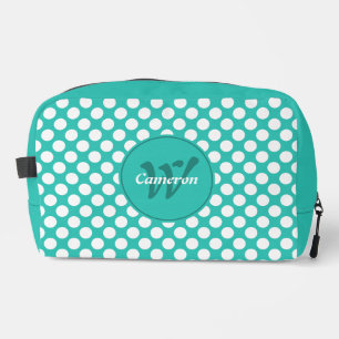 Trousse De Toilette Initiales de nom classiques Turquoise Blanc Points