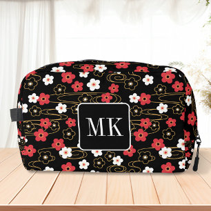 Trousse De Toilette Initiales du monogramme noir Sakura en fleurs
