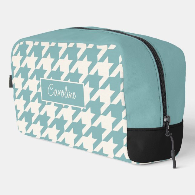 Trousse De Toilette Ivory Turquoise Blue Seafoam Green Houndstooth Mot (Coin droit)