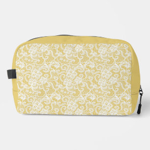 TROUSSE DE TOILETTE JAUNE AVEC ORNATE LACE BLANC DESIGNS