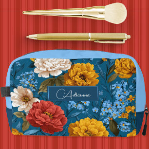 Trousse De Toilette Jaune et crème maximaliste vif sur floral bleu