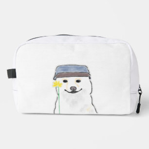 Trousse De Toilette Joli chien blanc portant un chapeau tenant une fle