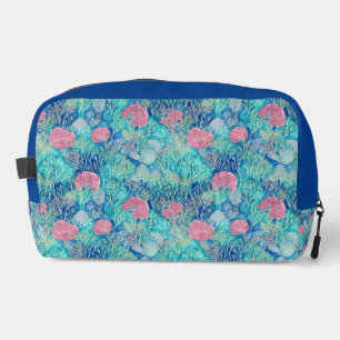 Trousse De Toilette Joli Corail Tropical Rose Turquoise Aquarelle