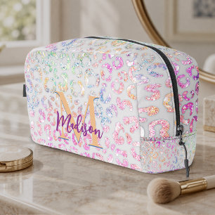 Trousse De Toilette Joli monogramme pailleté à motif animal iridescent