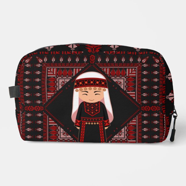 Trousse De Toilette jolie fille palestinienne Broderie rouge tatreez (Recto)