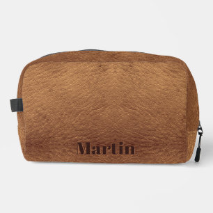 Trousse De Toilette Kit Dopp en cuir Faux Brown avec texte incorporé