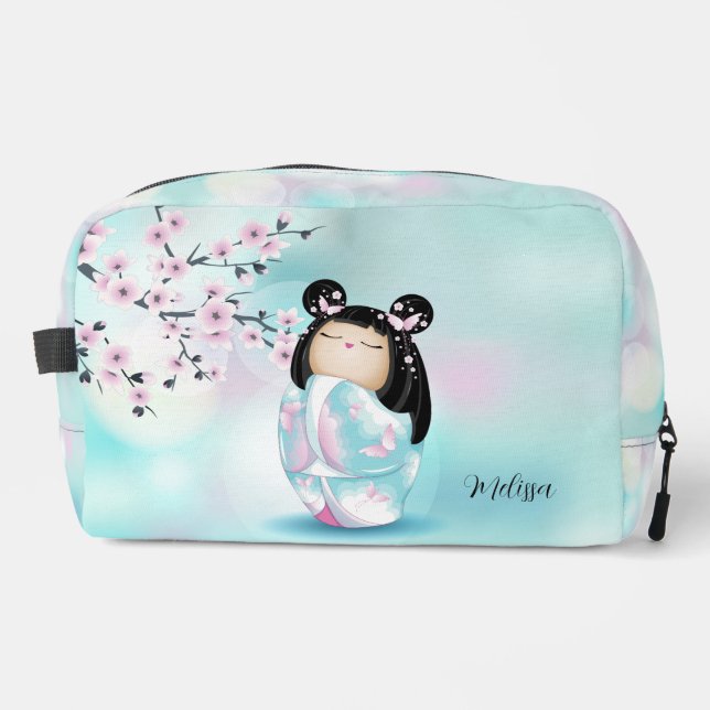 Trousse De Toilette Kokeshi Doll Cherry Blossoms Voiture Plancher Mat (Recto)