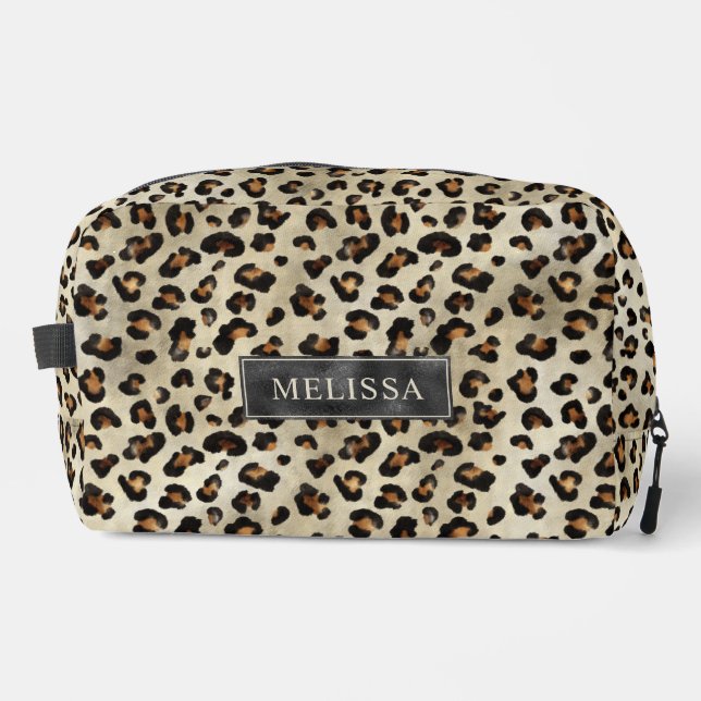 Trousse De Toilette Leopard Animal Print With Black Faux Foil And Name (Recto)
