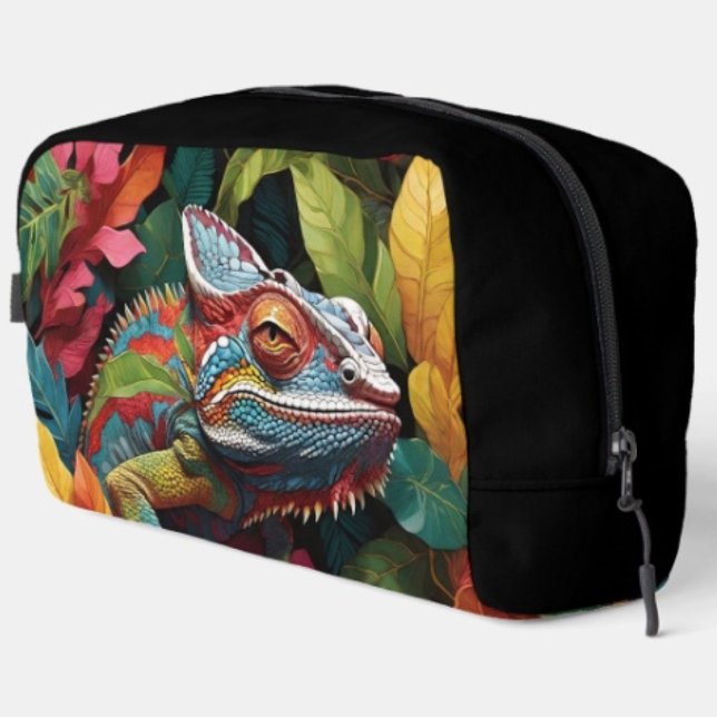 Trousse De Toilette Lizard Leaves & Couleur (Colourful Lizard Tropical Jungle Art toiletry bag with sturdy polyester fabric  zippered closure. )