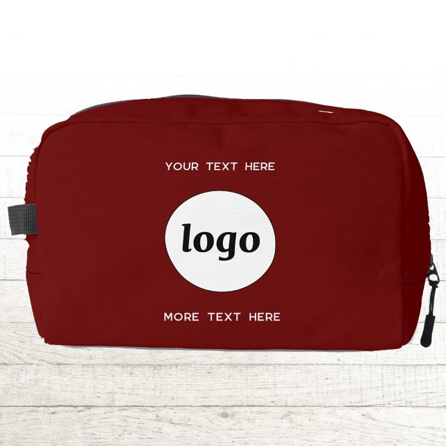 Trousse De Toilette Logo Texte Entreprise Promotion Marque Bourgogne (Simple logo with custom text business branding promotional burgundy red DOPP kit zip bag)