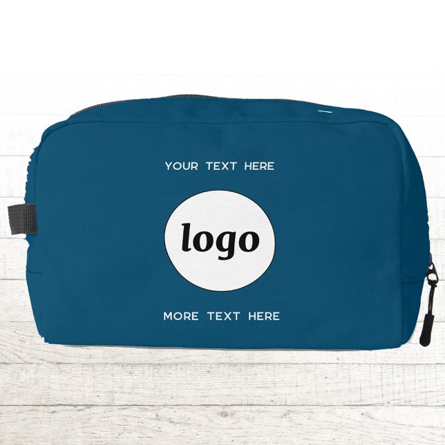 Trousse De Toilette Logo Texte Entreprise Promotion Marque Vert Turquo (Simple logo with custom text business branding promotional teal green DOPP kit zip bag)