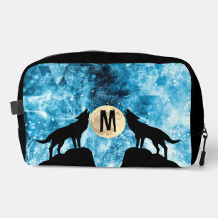 Trousse De Toilette Loup hurlante pleine lune bleu noir Monogramme per