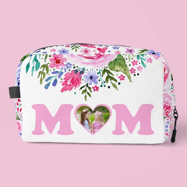 Trousse De Toilette Maman Aquarelle Florale rose et violet photo (Mom Watercolor Floral Pink and Purple Photo Dopp Kit)
