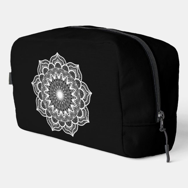 Trousse De Toilette Mandala blanc sur fond noir (Coin droit)