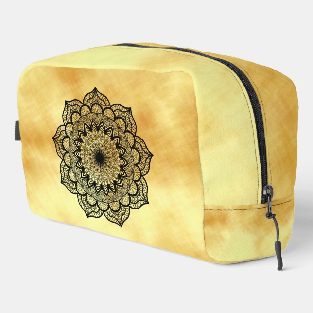 Trousse De Toilette Mandala noir sur fond or doux (Coin droit)