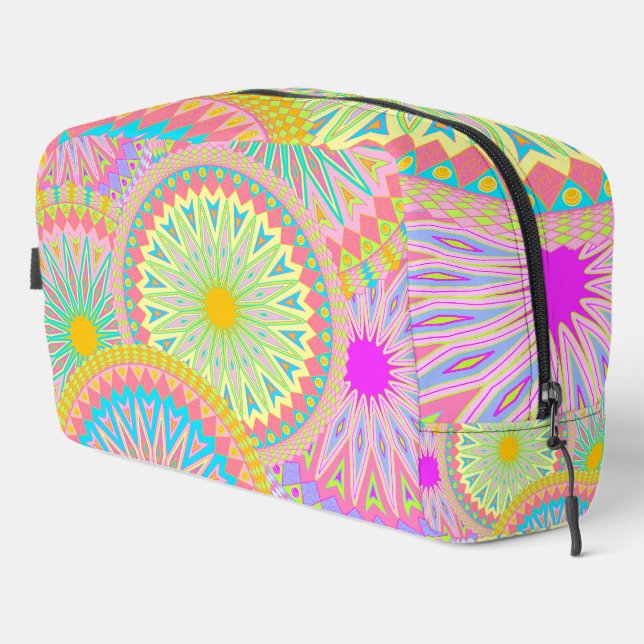 Trousse De Toilette Mandala superposé rose bleu jaune menthe violet (Coin droit)