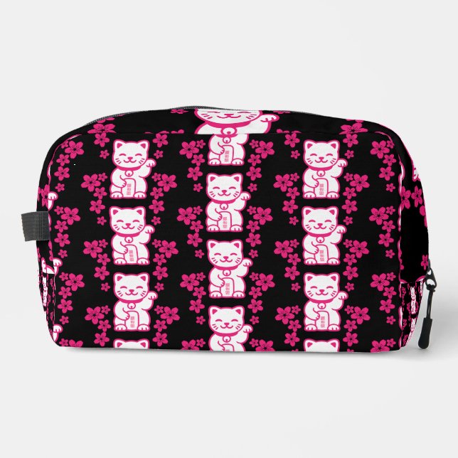 Trousse De Toilette Maneki-neko japonais rose (Recto)