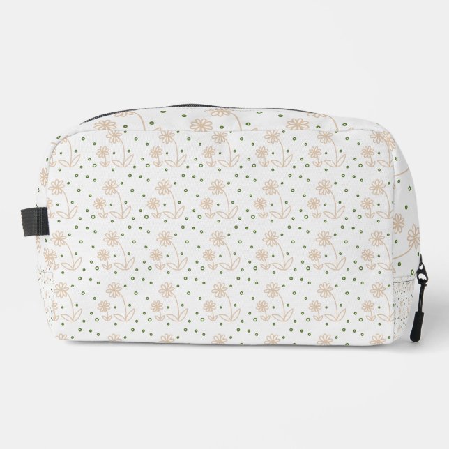 Trousse De Toilette Marguerites et Points 2 - Blanc, Sable et Vert Pal (Recto)