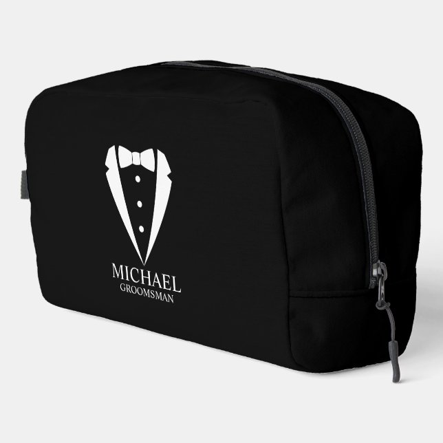 Trousse De Toilette Mariage noir Tuxedo Suit Groomsmen personnalisé (Coin droit)