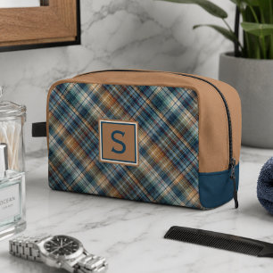 Trousse De Toilette Marron beige sarcelle bleu neutre motif carreaux t