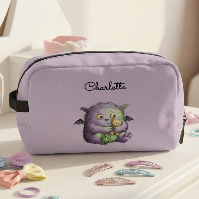 Trousse De Toilette Mignon Copain Monstre Violet Vert Fluffy (Créateur téléchargé)