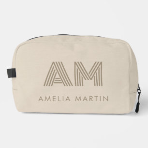 Trousse De Toilette Minimaliste Taupe Beige Géométrique Monogramme Per