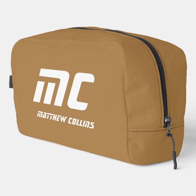 Trousse De Toilette Monogramme beige solide Nom Texte simple pour lui (Coin droit)