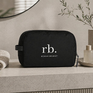 Trousse De Toilette Monogramme Classique Élégant Minimaliste Noir et B