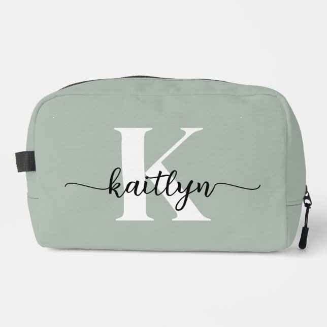 Trousse De Toilette Monogramme de script vert Sage (Recto)