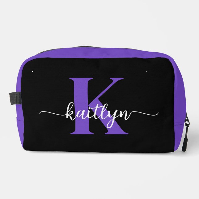Trousse De Toilette Monogramme de script violet noir (Recto)