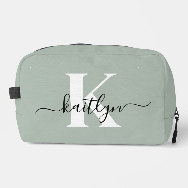 Trousse De Toilette Monogramme de style moderne vert sauge (Recto)