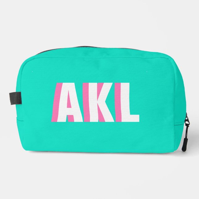 Trousse De Toilette Monogramme d'ombre personnalisé rose aqua vert (Recto)