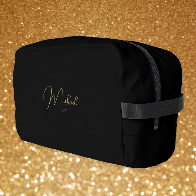 Trousse De Toilette Monogramme d'or noir moderne Mens Femen Gym Voyage (Modern Black Gold Monogram Mens Womens Gym Travel Dopp Kit)