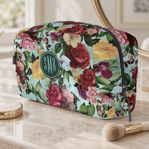 Trousse De Toilette Monogramme élégant fleurs roses motif aqua